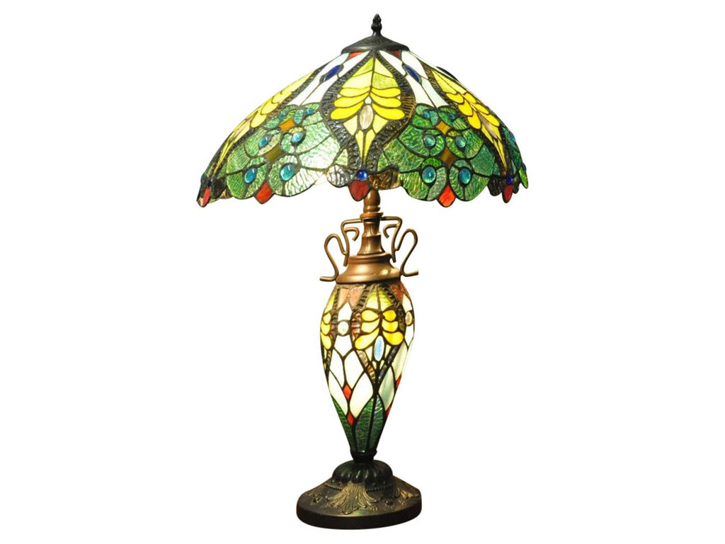 Vintage Style Metal Lamps with Glass Lampshades, Glasswork Tiffany Lamps with Colourful Stained-Glass, 3 Bulb Table Lamps, Rustic Lights