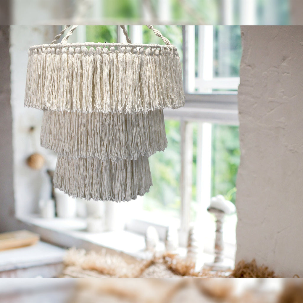 Hand Woven Macrame Chandelier - Black Cotton Rope Chandelier - Tassel Chandelier - Macrame Light Fitting - Cotton Lamp Shade - New Home Gift