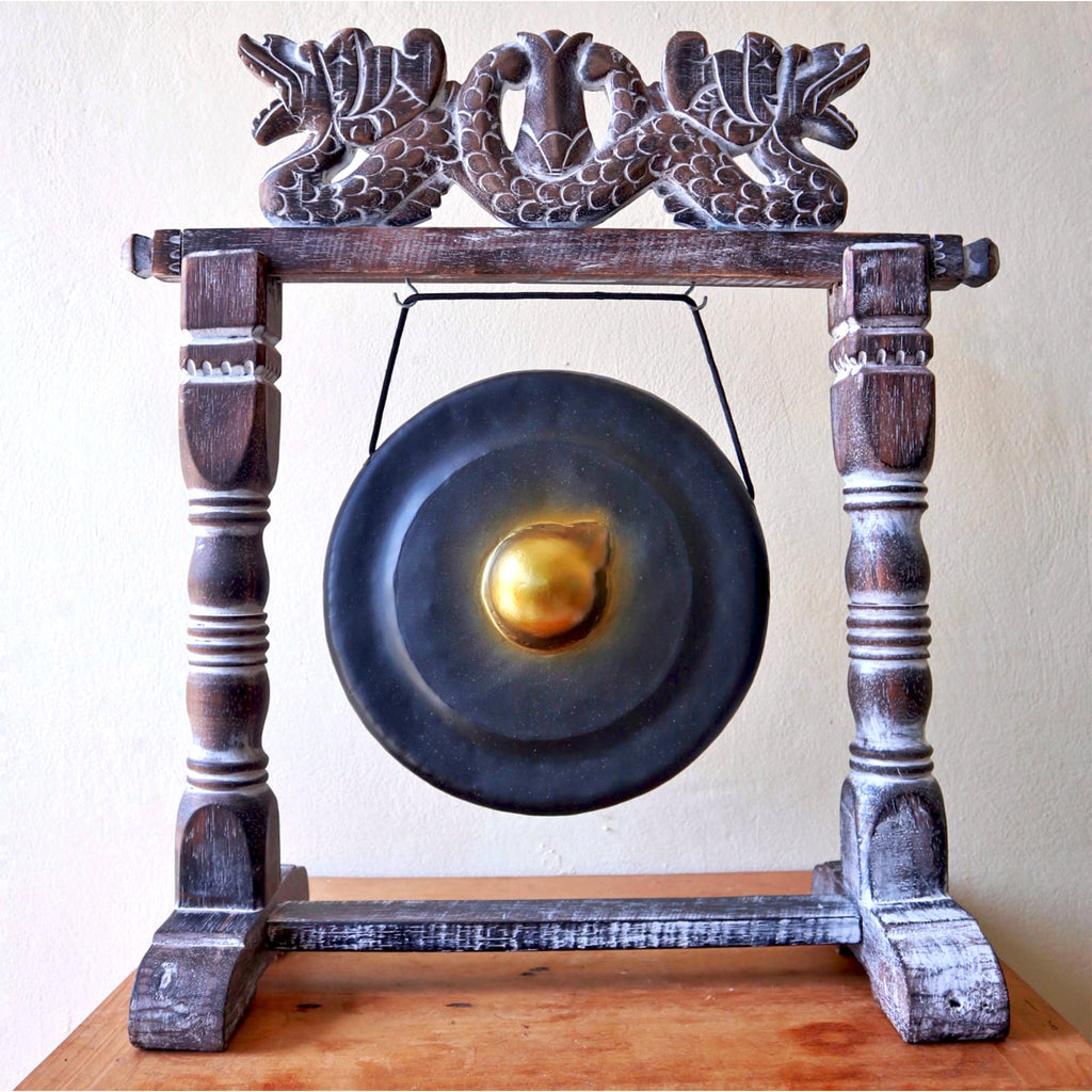 Large Metal Healing Gong in Handmade Wooden Stand - Antique Spiritual Gong - Balinese & Tibetan Yoga Gongs - Spiritual Gift - Chakra Balance
