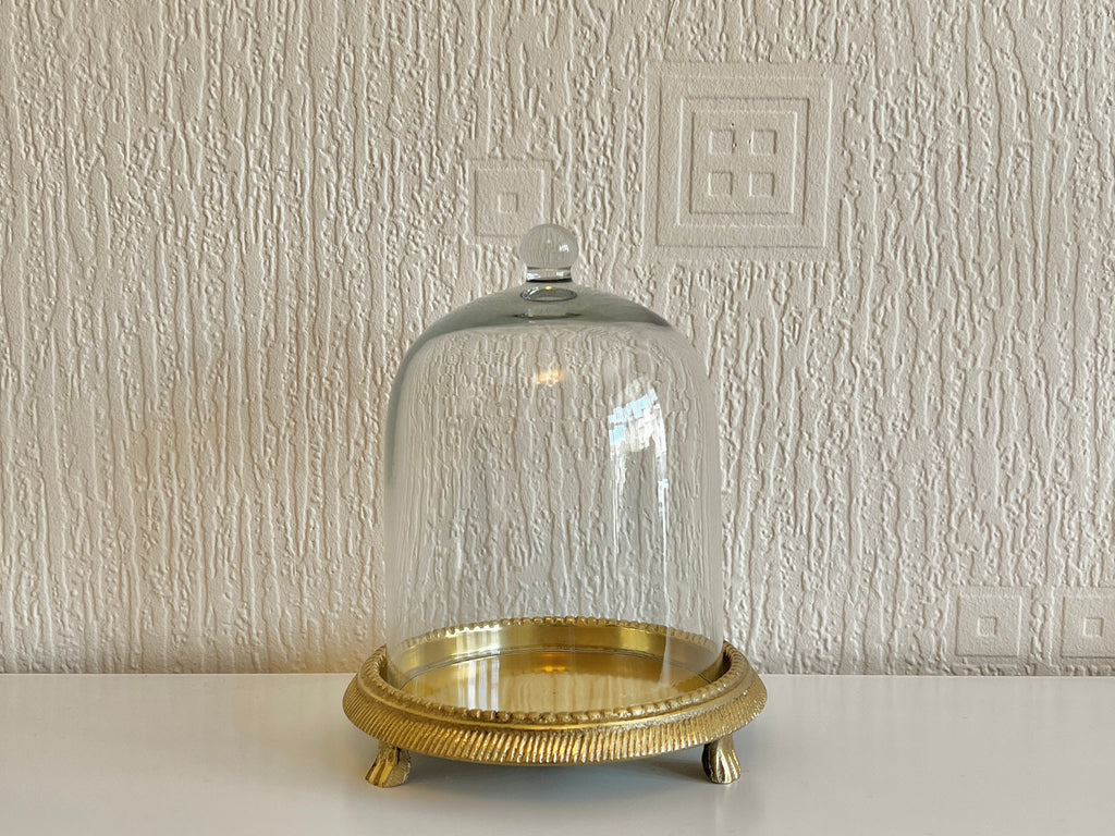 Glass Display Dome - Bell Jar Cloche - Glass Dome For Crystals - Gold Fruit Bowl Cover