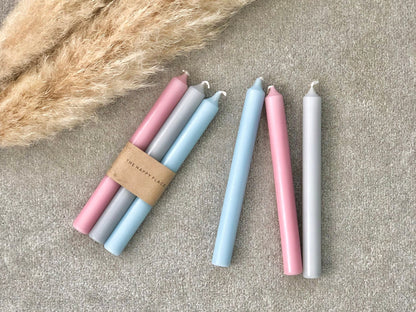 Pastel Dinner Candle Sticks Set of 3 - Blush Pink Rose, Baby Blue, Marble Misty Grey Pastel Tapers