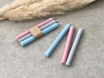 Pastel Dinner Candle Sticks Set of 3 - Blush Pink Rose, Baby Blue, Marble Misty Grey Pastel Tapers