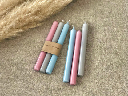 Pastel Dinner Candle Sticks Set of 3 - Blush Pink Rose, Baby Blue, Marble Misty Grey Pastel Tapers