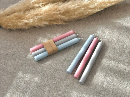 Pastel Dinner Candle Sticks Set of 3 - Blush Pink Rose, Baby Blue, Marble Misty Grey Pastel Tapers