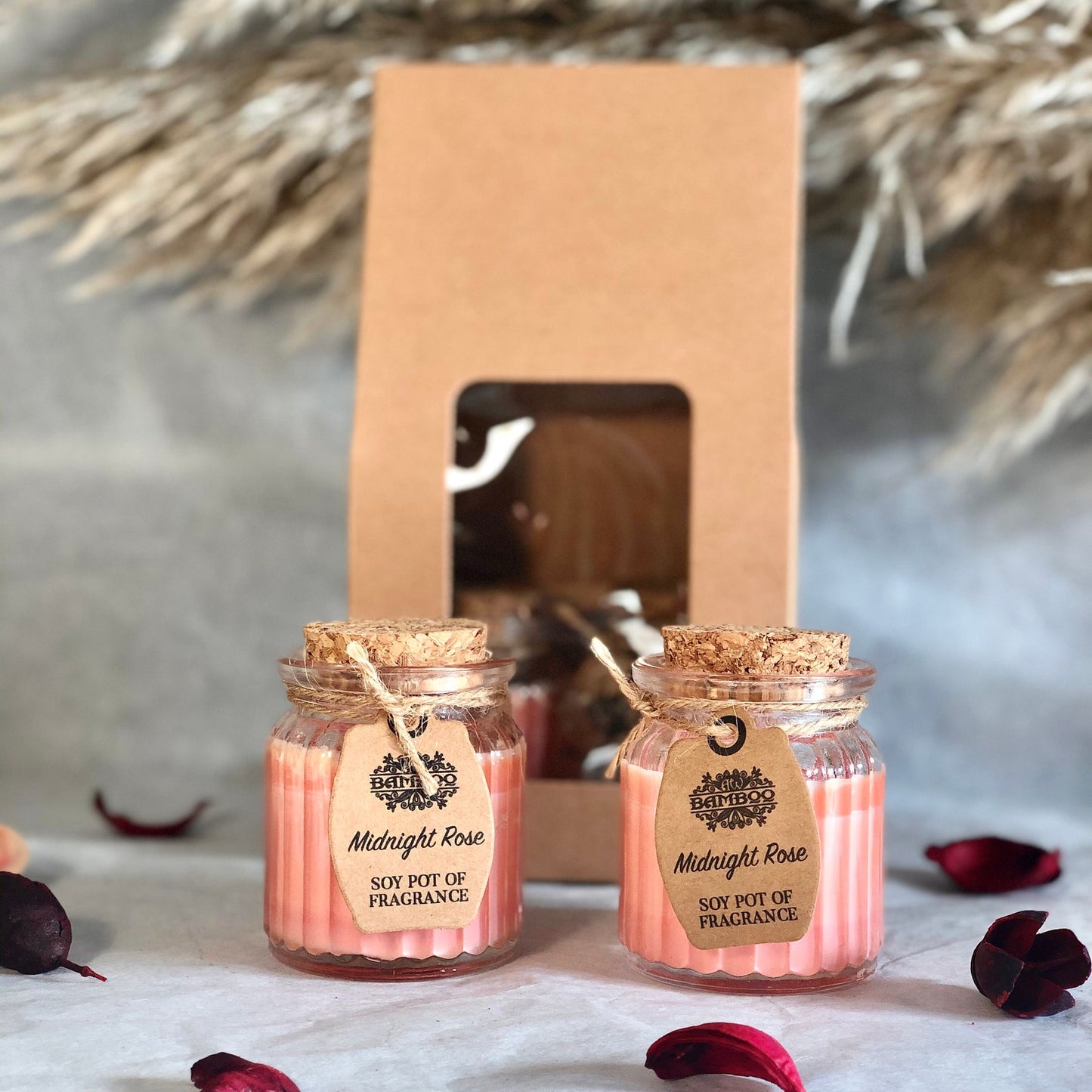 Rose Scented Soy Wax Candles - Fresh Rose Garden Scent Mini Mason Jar Candles