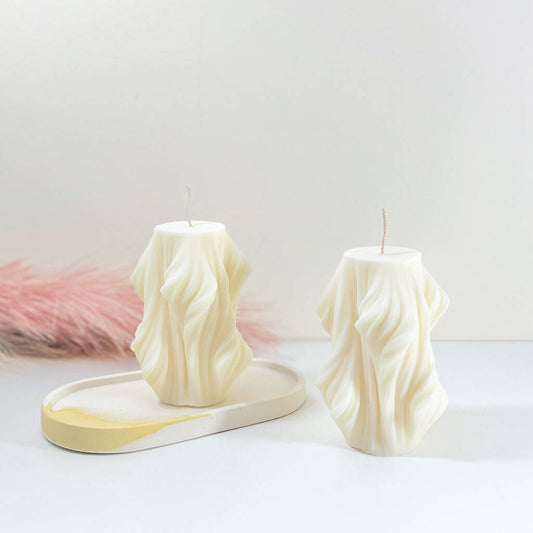 Swirly Pillar Candle - Draped Sculptural Home Decor Candles