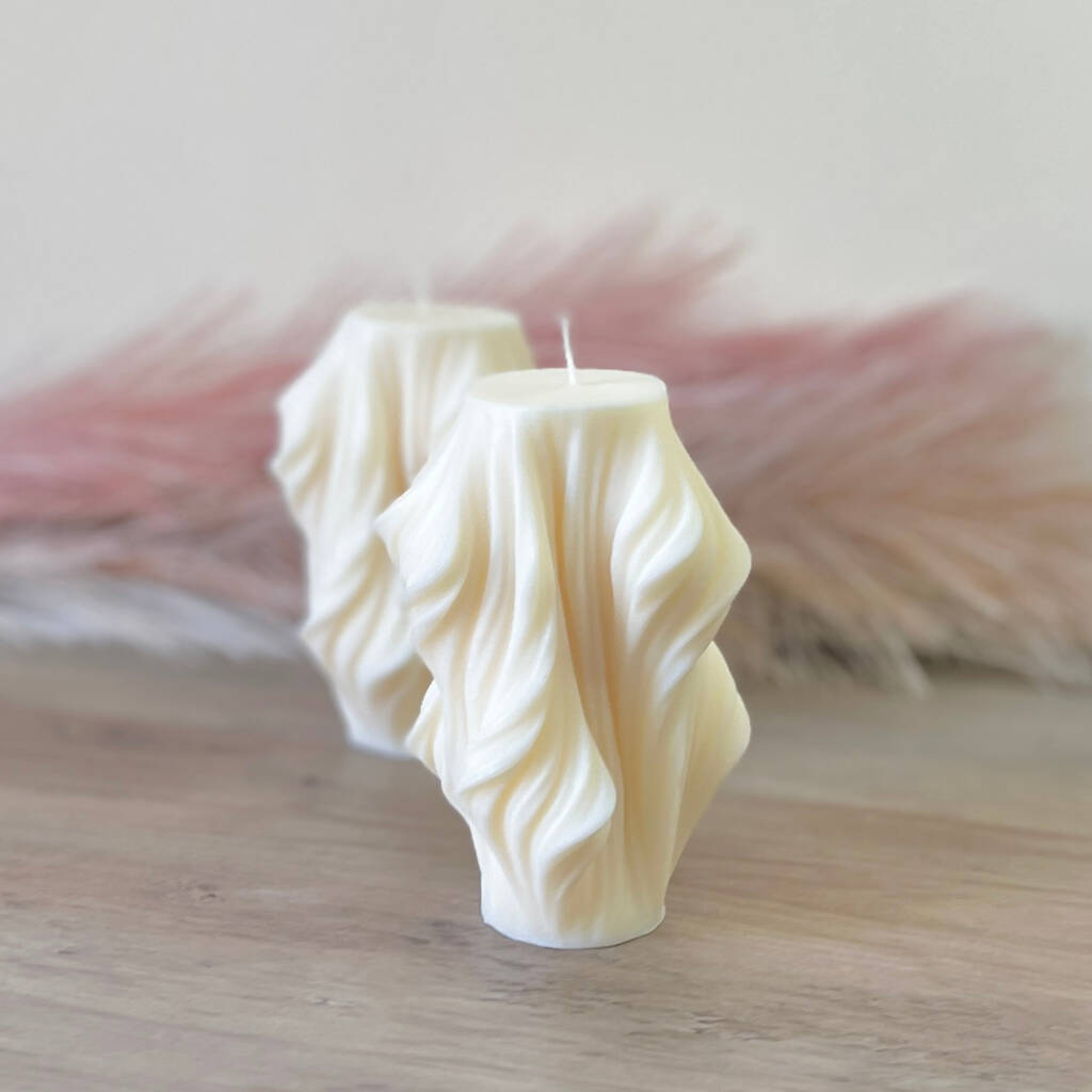 Swirly Pillar Candle - Draped Sculptural Home Decor Candles