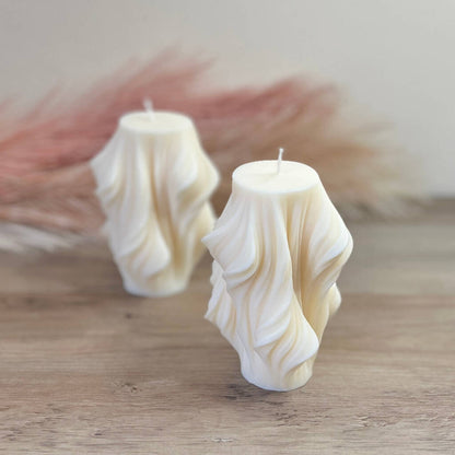 Swirly Pillar Candle - Draped Sculptural Home Decor Candles