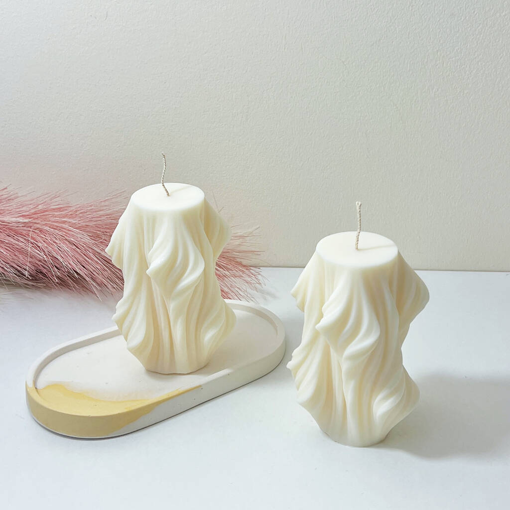 Swirly Pillar Candle - Draped Sculptural Home Decor Candles