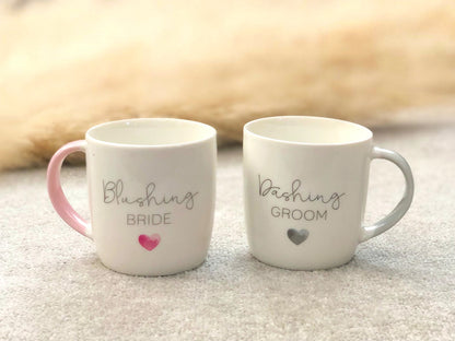 Blushing Bride & Dashing Groom Mug Gift Set - Wedding Mug Set - Engagement Gift