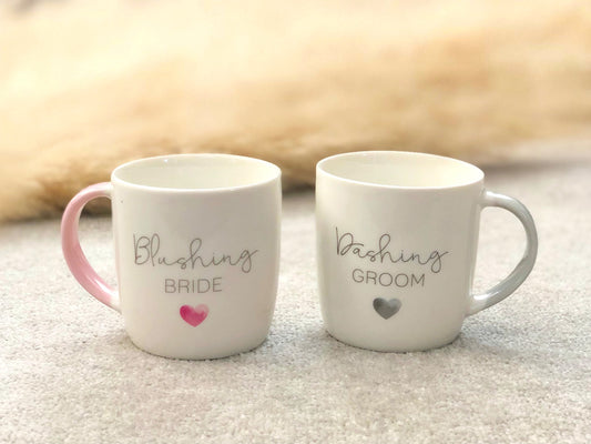 Blushing Bride & Dashing Groom Mug Gift Set - Wedding Mug Set - Engagement Gift