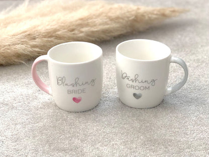 Blushing Bride & Dashing Groom Mug Gift Set - Wedding Mug Set - Engagement Gift