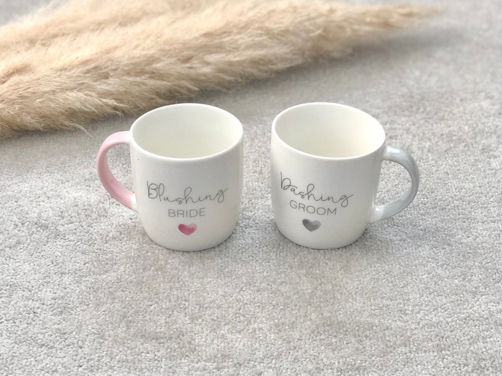 Blushing Bride & Dashing Groom Mug Gift Set - Wedding Mug Set - Engagement Gift