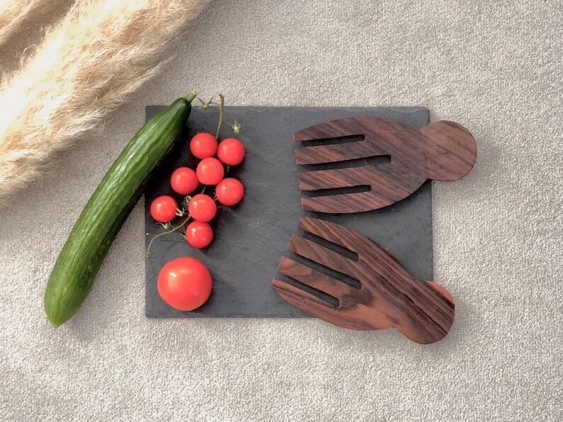 Wooden Salad Serving Utensils (Pair) - Hand Shape Salad Server Spoon